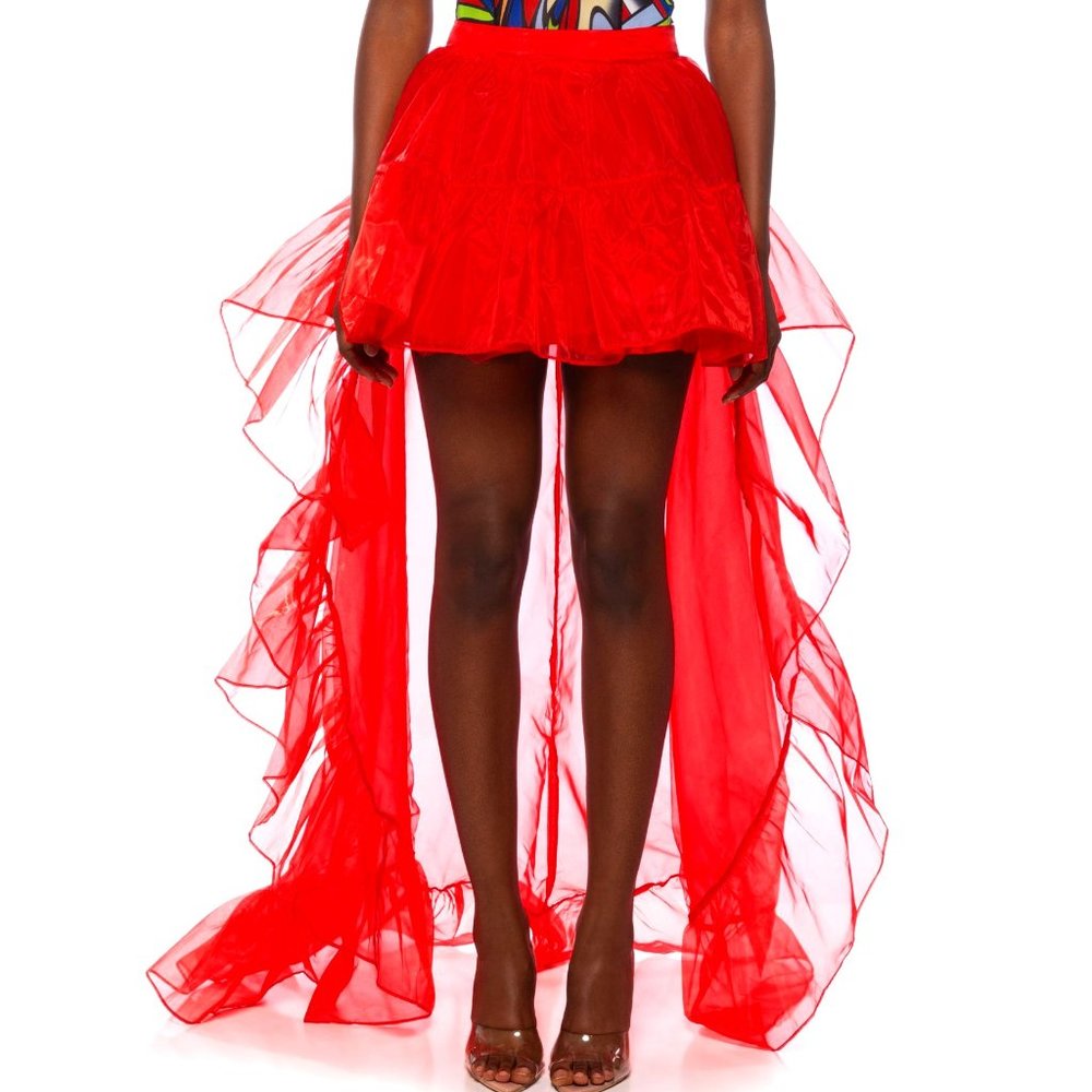 Stasia Ride this Train: Big Red Tulle Hi Low Skirt Small